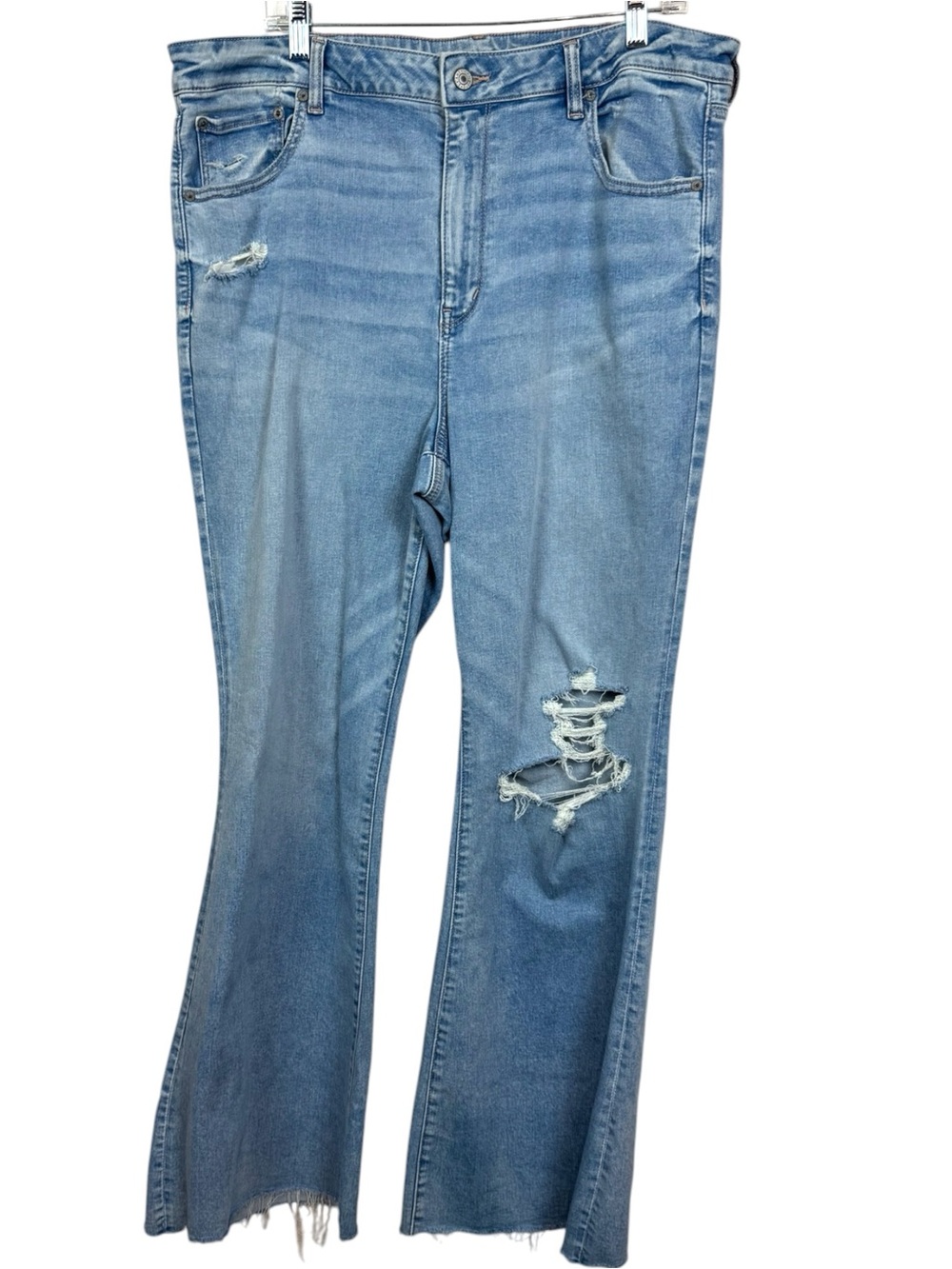 American Eagle Super High Rise Flare Jeans, Distressed, 20